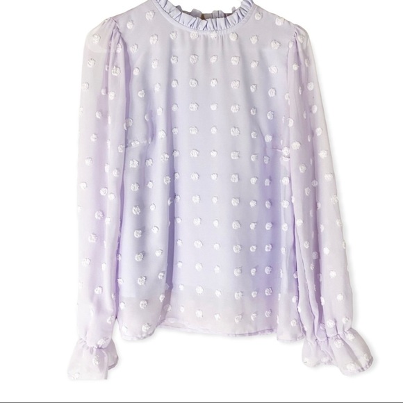 NWT Andree by Unit Lavender Swiss Dot Ruffle Blouse - Picture 1 of 6